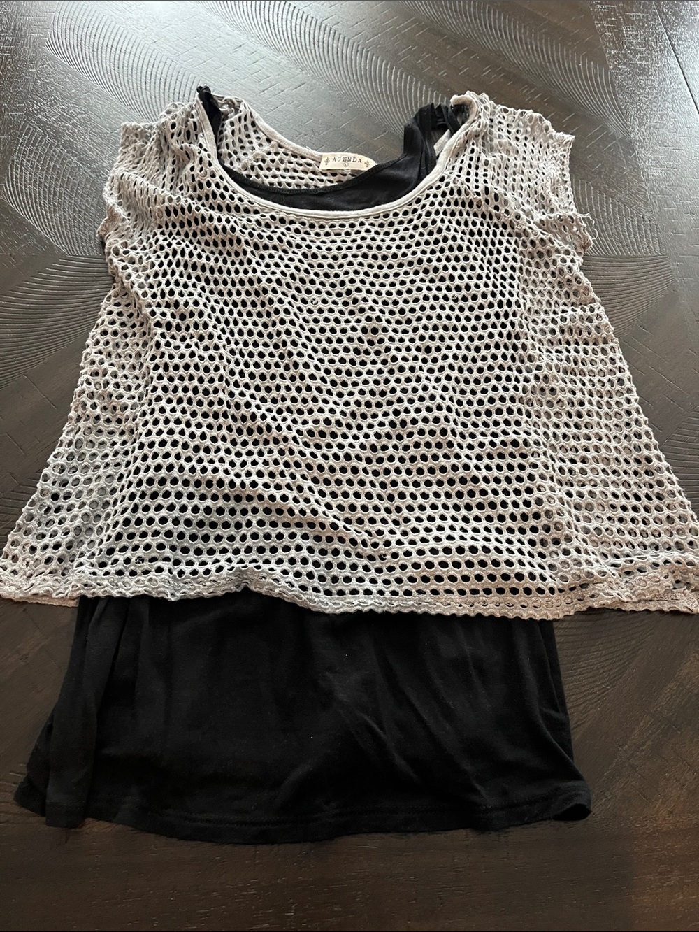 Agenda Black Tank with Cream Crochet Mesh Overlay